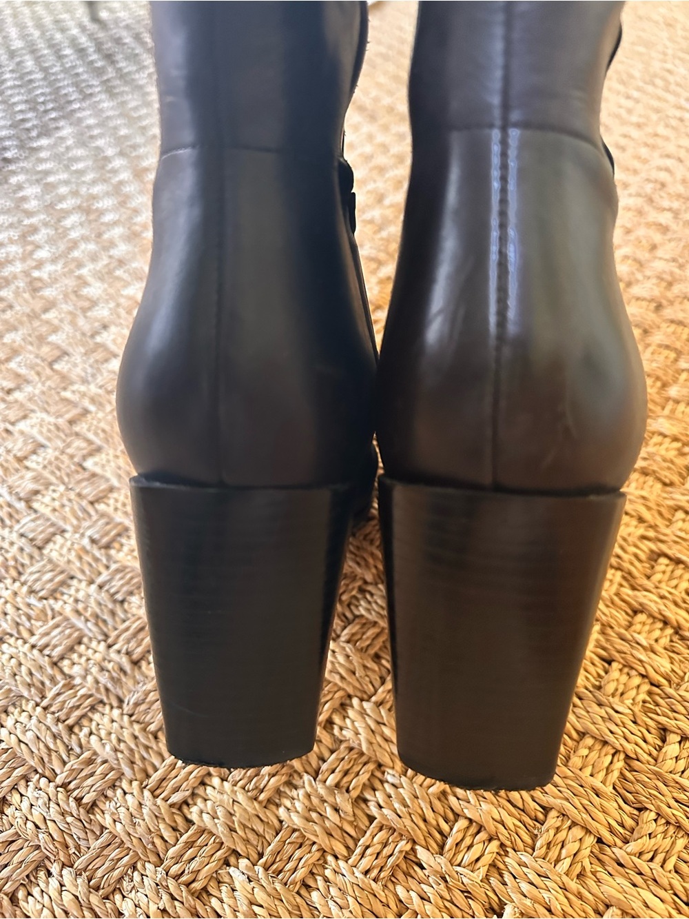 Nine West Black Leather Knee High Block Heel Boots Pointed Toe Size 9M - Picture 2 of 13